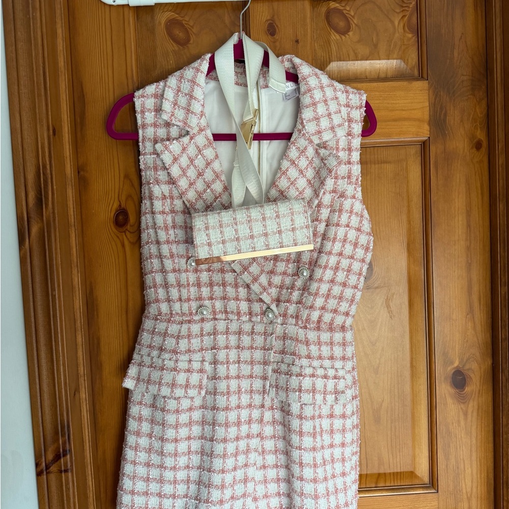 Pink and Cream Tweed Romper with Matching Bag